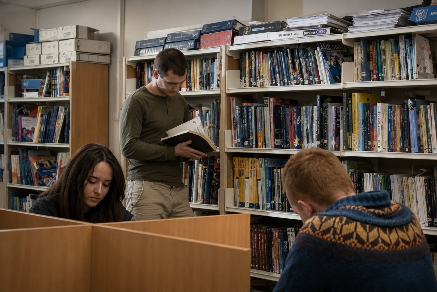 Estudiantes ante un college de Further Education en Irlanda